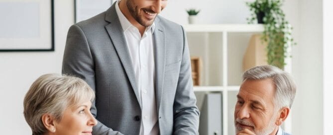 Coppia che riceve una consulenza professionale sulle tasse su vendita casa ereditata.