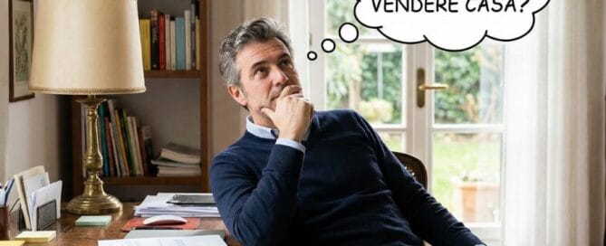Uomo sui quarant'anni seduto nel suo studio, riflette e si immagina Quanto Costa Vendere Casa.